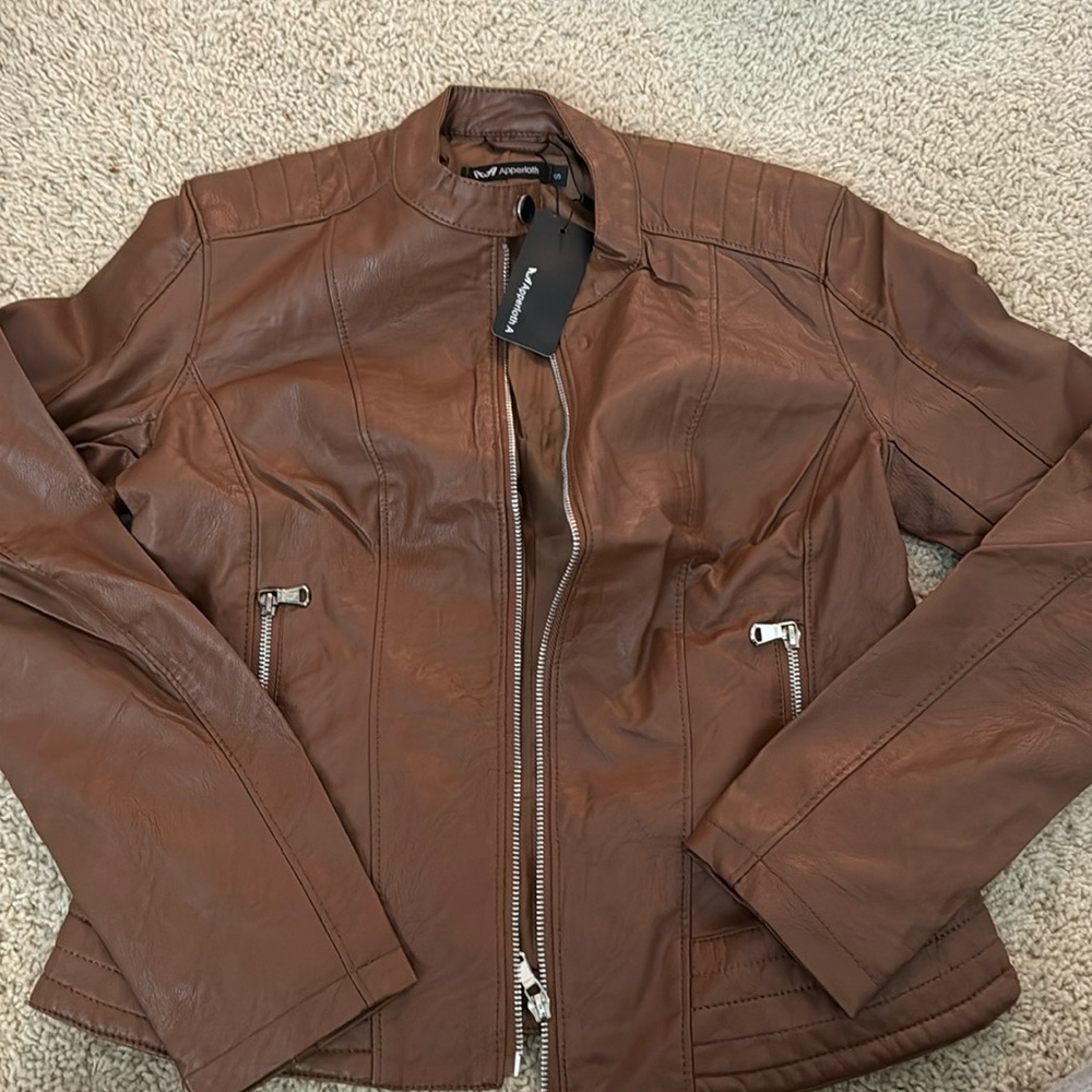 NWT brown faux leather jacket